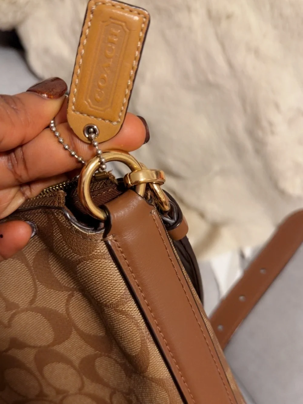 Coach Tan/Brown Signature Canvas Crossbody with Leather Trim
